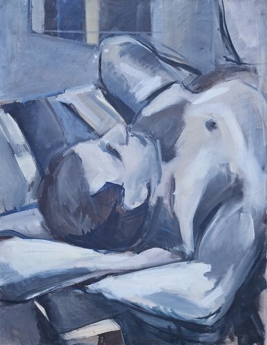 Nude model lying on a bed I di @asaleanderz Leanderz, Pittura in vendita su Singulart