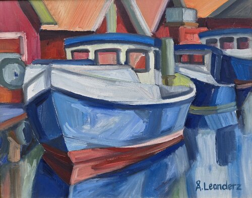 Fishing boat in the early morning I par @asaleanderz Leanderz, Peinture en vente sur Singulart