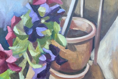Terracotta-potted petunia by @asaleanderz Leanderz, Painting for Sale on Singulart