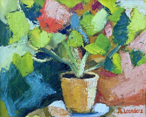 Mårbacka geranium in a terracotta pot by @asaleanderz Leanderz, Painting for Sale on Singulart