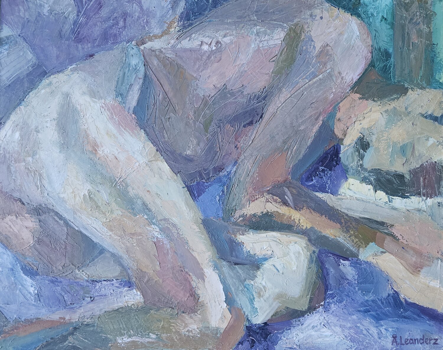 Nude model lying on a purple textile @asaleanderz Leanderz