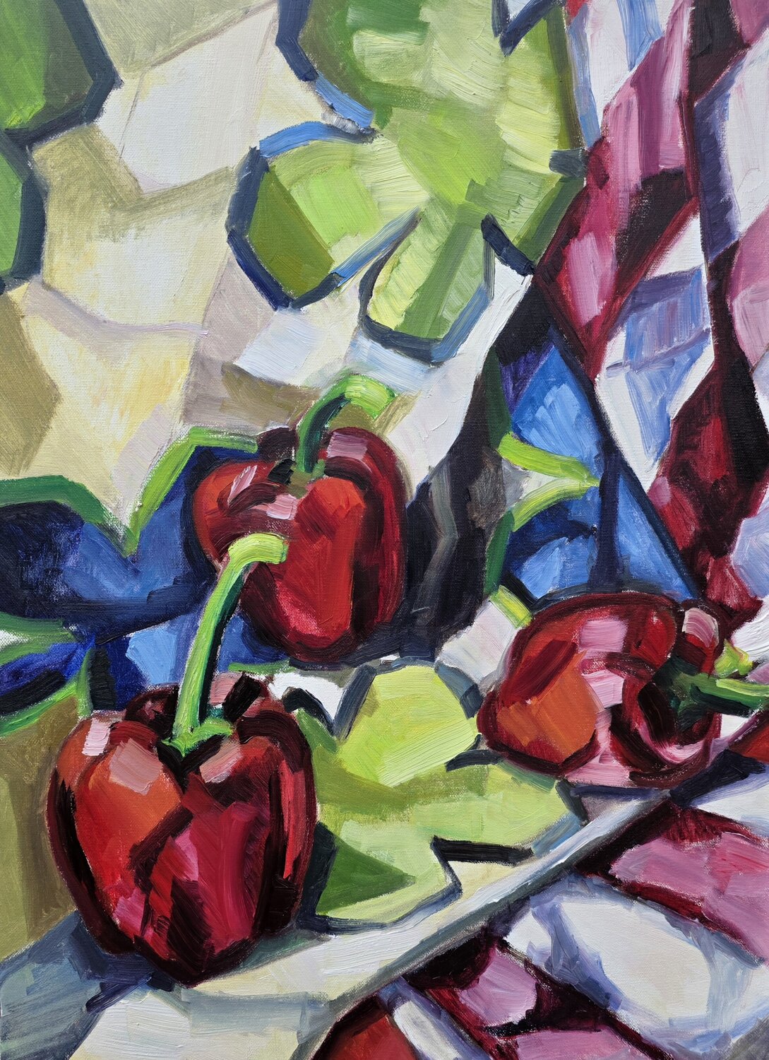 Bellpepper on a blooming textile @asaleanderz Leanderz Pintura original en venta