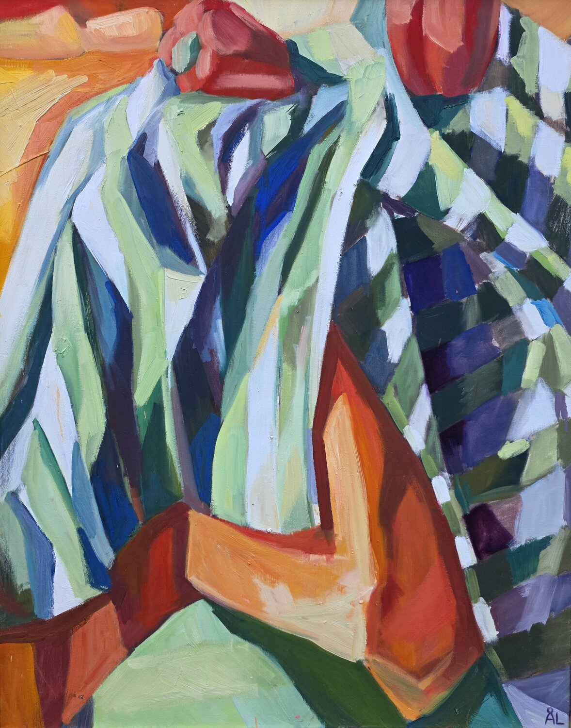 Still Life with Bell Pepper and Stripes @asaleanderz Leanderz Origineel schilderij te koop