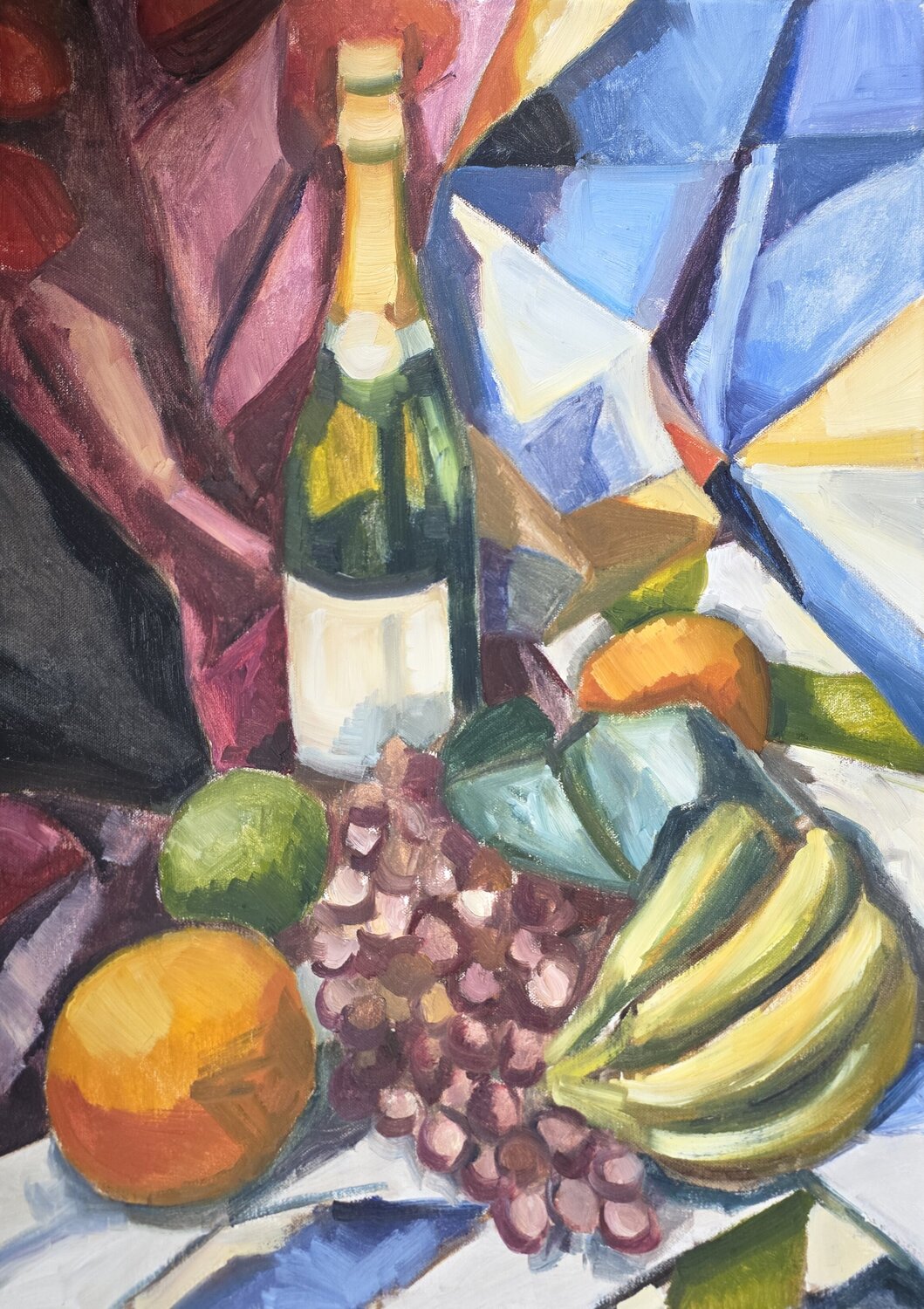 Stillife with bottle and oranges @asaleanderz Leanderz Pintura original en venta