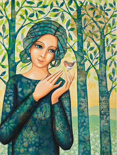 Primavera, il racconto del pettirosso van Daniela Prezioso Einwaller, Schilderij te koop op Singulart