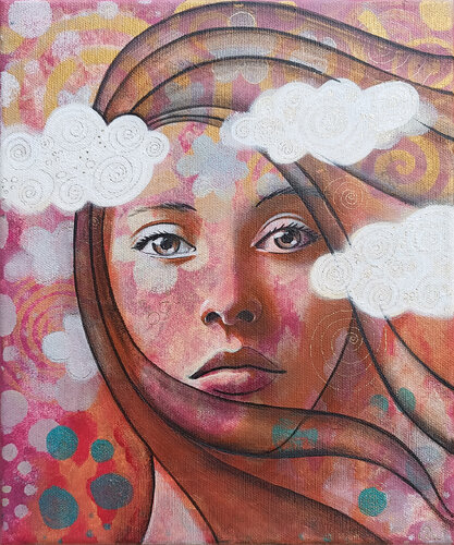 Testa tra le nuvole by Daniela Prezioso Einwaller, 油畫 for Sale on Singulart