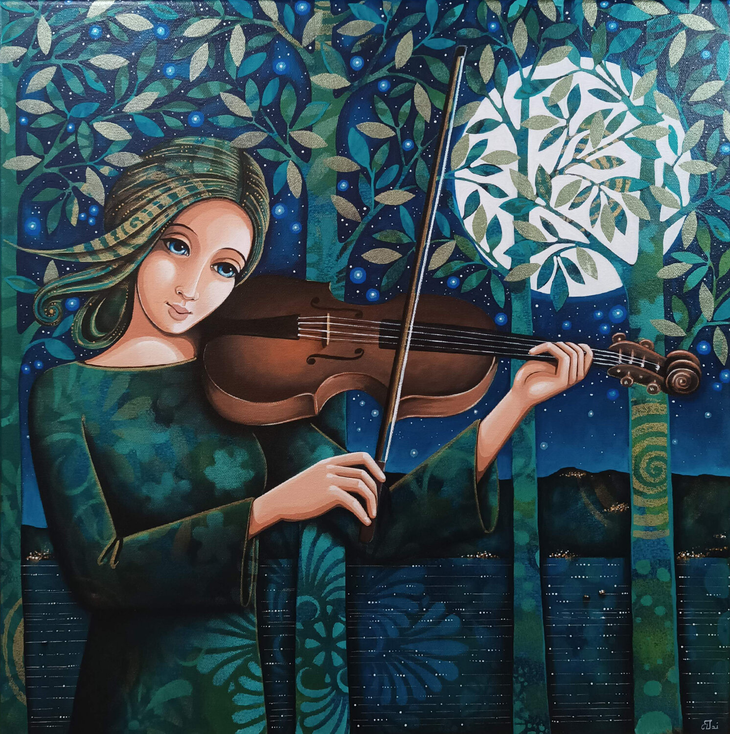 Violino notturno Daniela Prezioso Einwaller Peinture originale à vendre