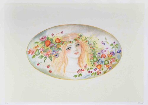 Portrait with a Garland of Flowers von Felicita Frai, Druck kaufen auf Singulart