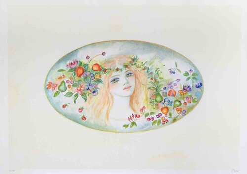 Portrait with a Garland of Flowers van Felicita Frai, Afdruk te koop op Singulart