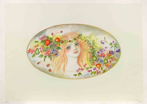 Portrait with a Garland of Flowers di Felicita Frai, Stampa in vendita su Singulart
