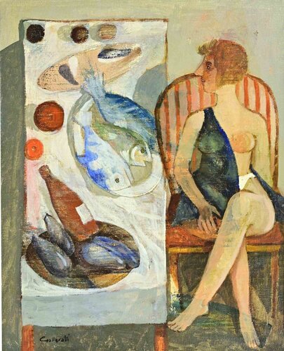 At the Table with Fish von Alberto Gallerati, Malerei kaufen auf Singulart