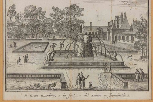 The Great Garden, and the Tiber Fountain in Fontainebleau von Giambattista Albrizzi, Druck kaufen auf Singulart