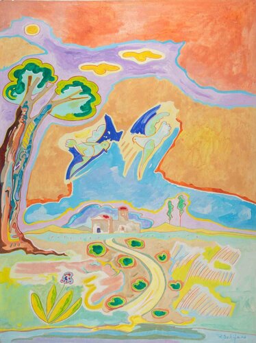 The Doves and the Cottage von Luciano Schifano, Malerei kaufen auf Singulart