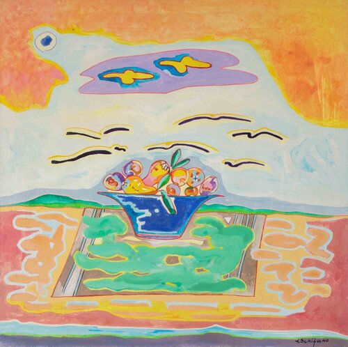  Still Life with Fruit and Fruit Bowl von Luciano Schifano, Malerei kaufen auf Singulart
