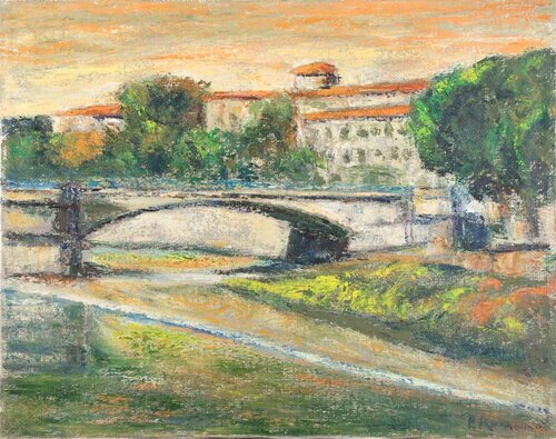 View of the Tiber (Rome)  di Pino Romanò, Pittura in vendita su Singulart