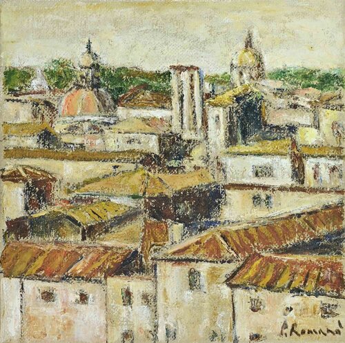 Roofs from the Capitol-View of Rome di Pino Romanò, Pittura in vendita su Singulart