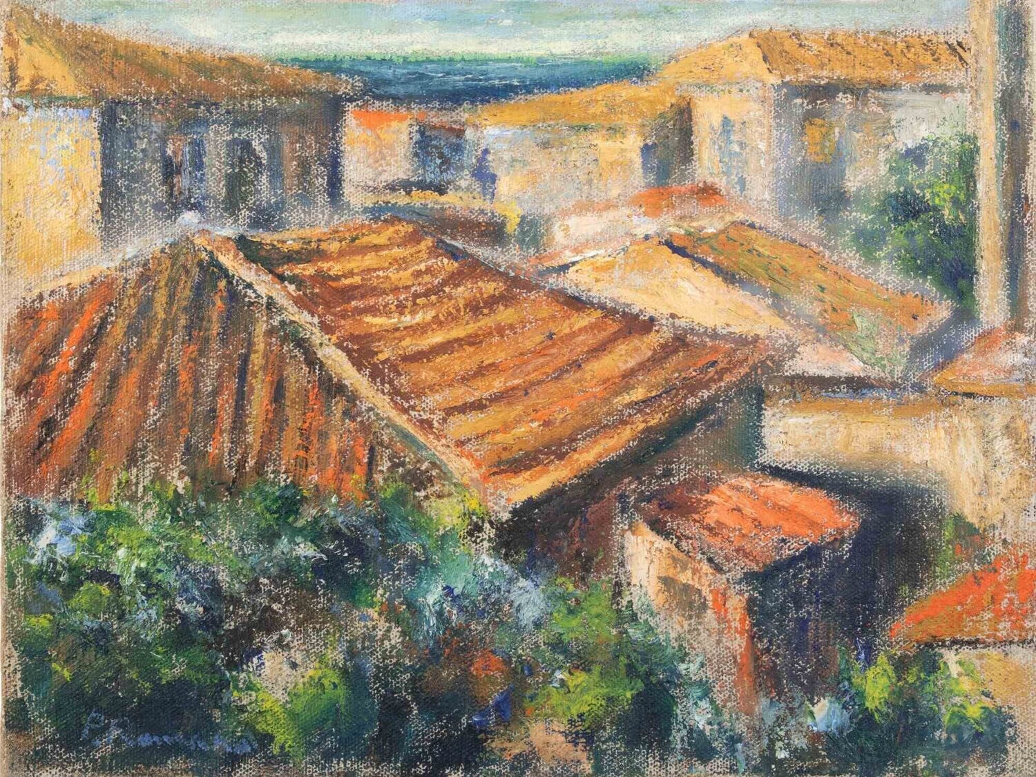  Roofs Pino Romanò Dipinto originale in vendita