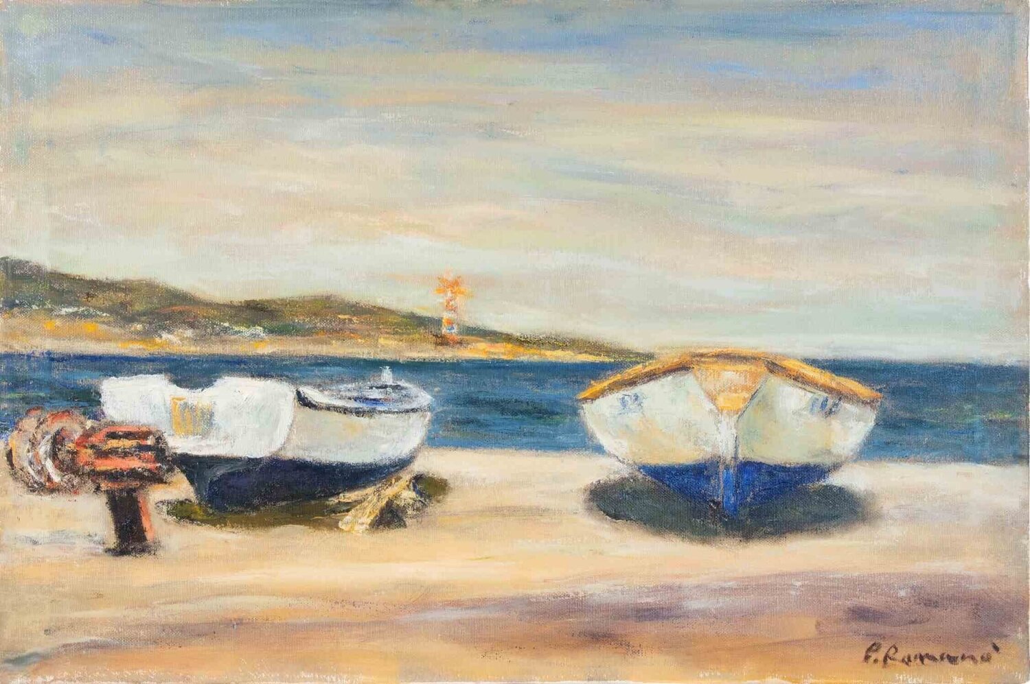  Boats in Scilla Pino Romanò Originalgemälde zu verkaufen