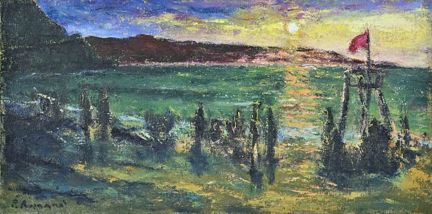 Sunset on the Beach Pino Romanò Dipinto originale in vendita