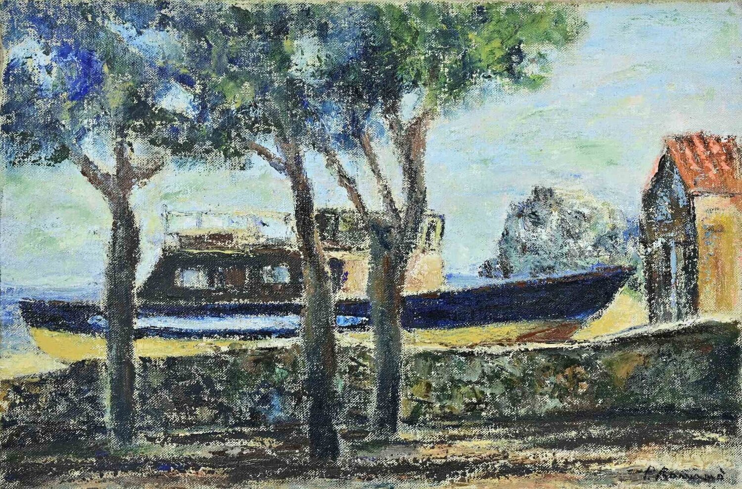 Boats Pino Romanò Dipinto originale in vendita