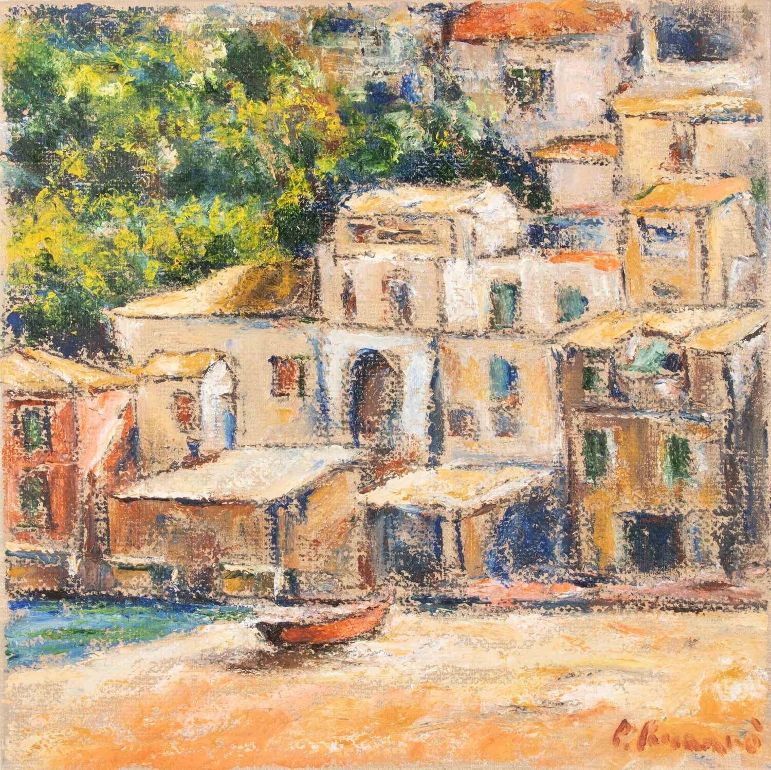 Red Boat in Scilla Pino Romanò Originalgemälde zu verkaufen