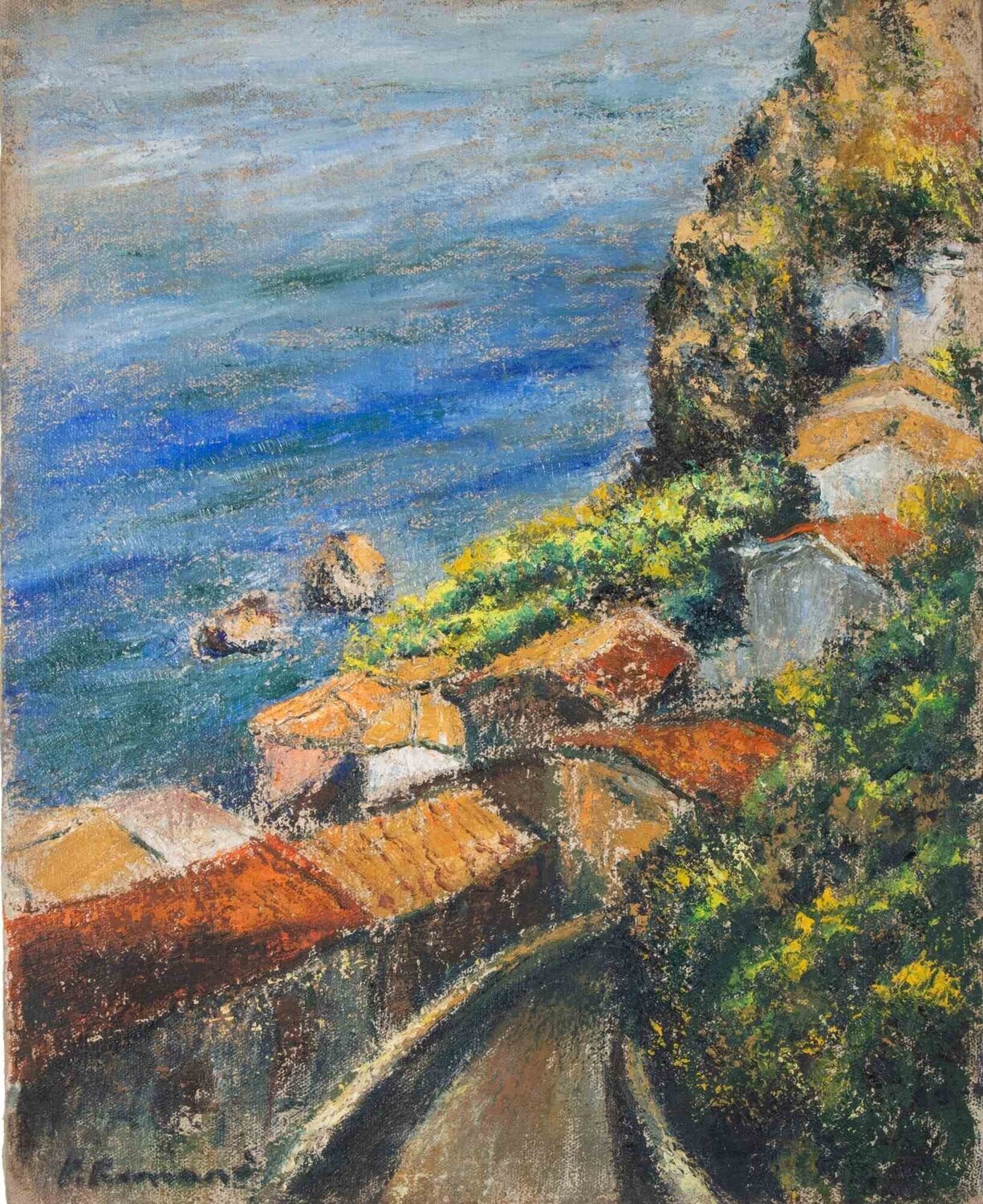  The Sea in Scilla Pino Romanò Originalgemälde zu verkaufen