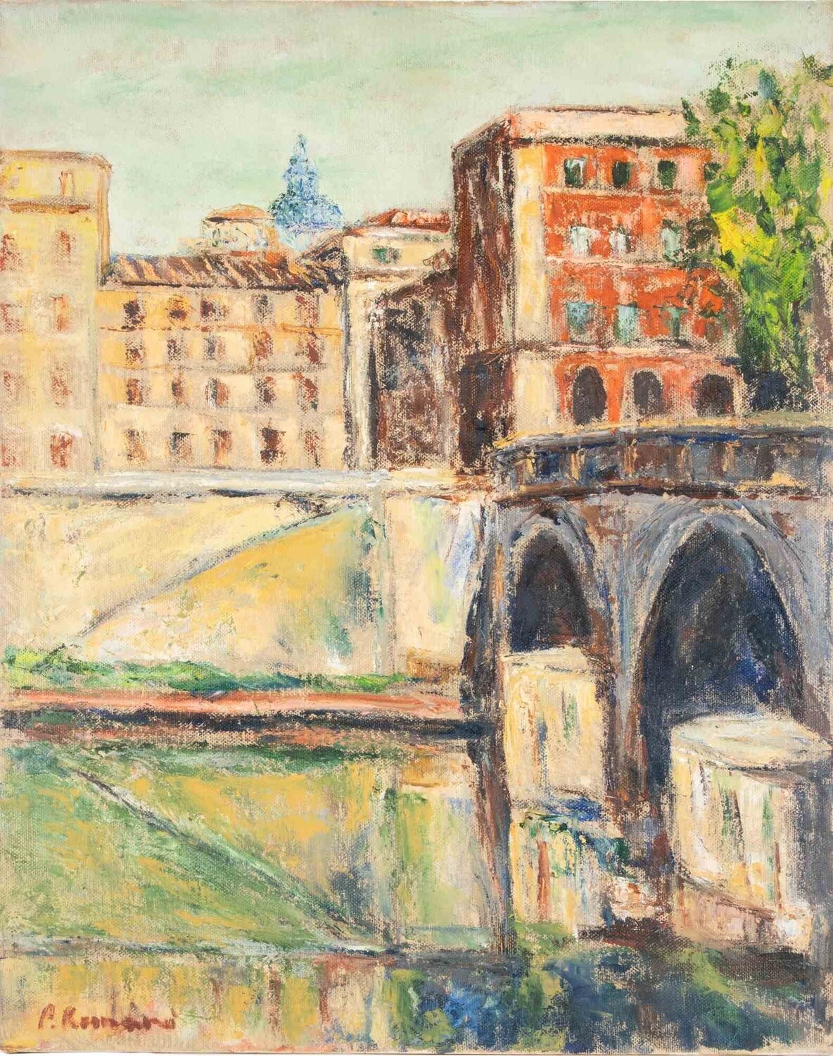 View of Ponte Sisto Pino Romanò Originalgemälde zu verkaufen