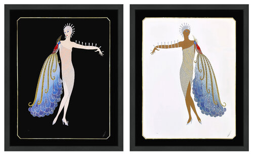 Diva Suite (set of 2 framed, hand signed foil stamped embossed serigraphs) von Erté Erté, Druck kaufen auf Singulart
