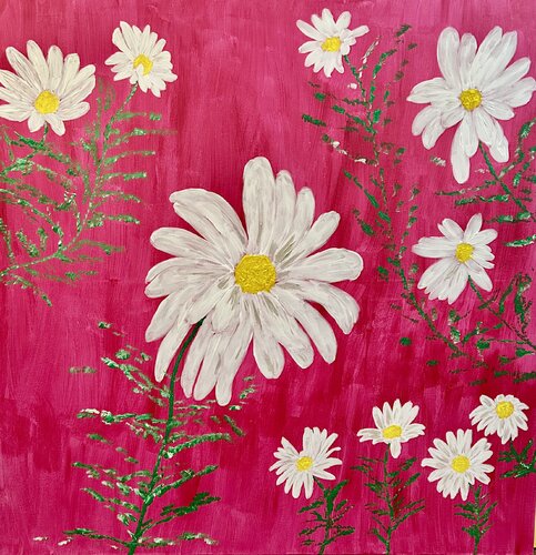 Zingy Daisies on Fuchsia Pink (Flowers) by Ruth Breen, Painting for Sale on Singulart