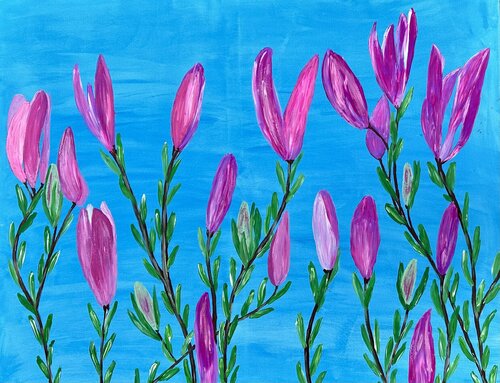 Magnolia on Intense Blue (Flowers) de Ruth Breen, Pintura a la venta en Singulart