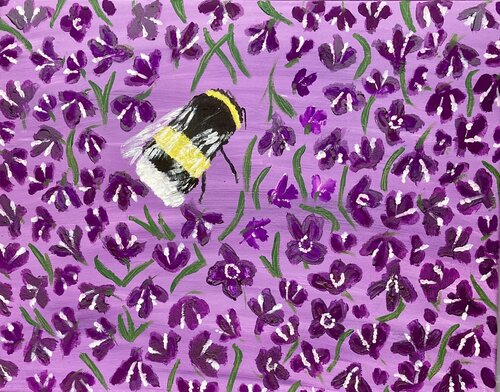 Purple Haze with Bee (flowers) de Ruth Breen, Pintura a la venta en Singulart