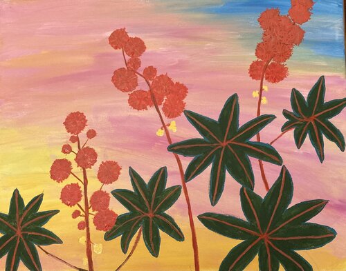 Flowering Castor Oil Plant di Ruth Breen, Pittura in vendita su Singulart