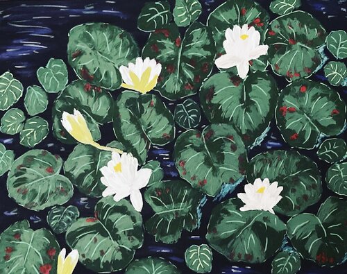 White water lily flowers de Ruth Breen, Pintura a la venta en Singulart