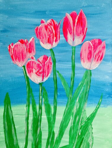 Pink Tulips (Flowers) van Ruth Breen, Schilderij te koop op Singulart