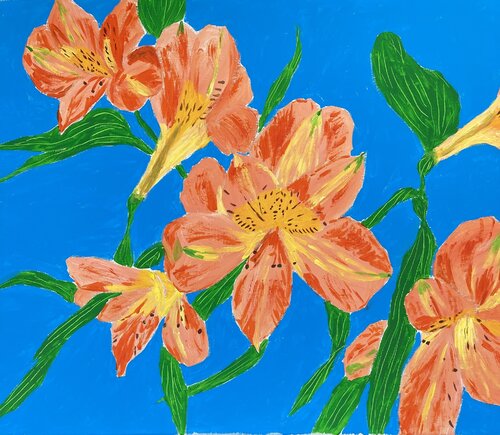 Orange Lilies on Blue (Flowers) von Ruth Breen, Malerei kaufen auf Singulart