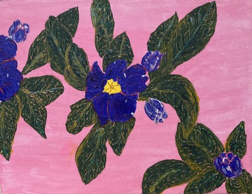 Purple Primula on pink von Ruth Breen, Malerei kaufen auf Singulart