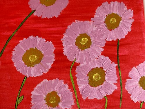 Pink Daisies on Red von Ruth Breen, Malerei kaufen auf Singulart