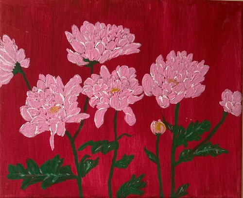 Pink Chrysanthemum van Ruth Breen, Schilderij te koop op Singulart
