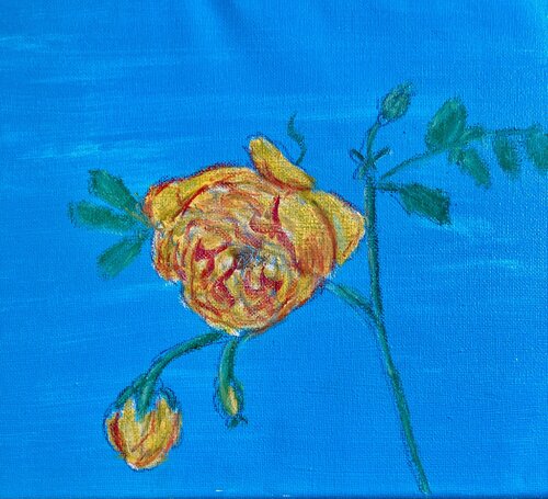 Yellow rose on Blue von Ruth Breen, Malerei kaufen auf Singulart