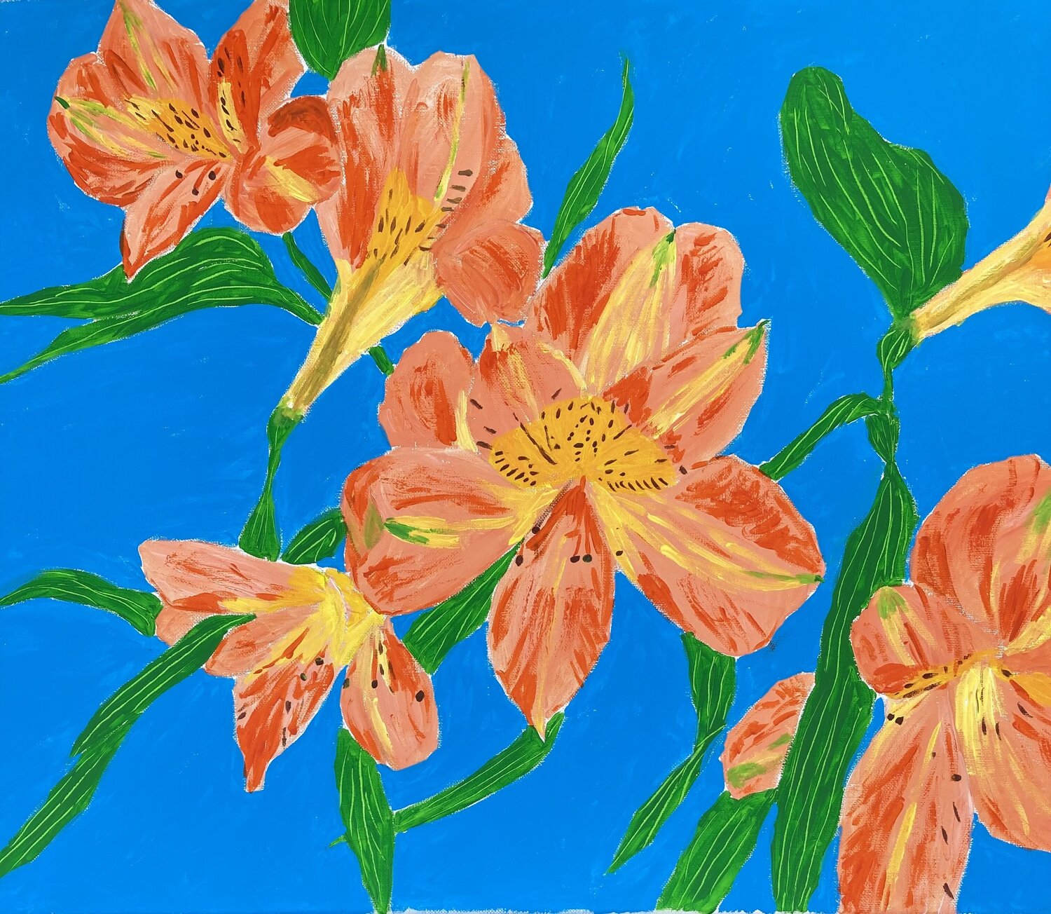 Orange Lilies on Blue (Flowers) Ruth Breen