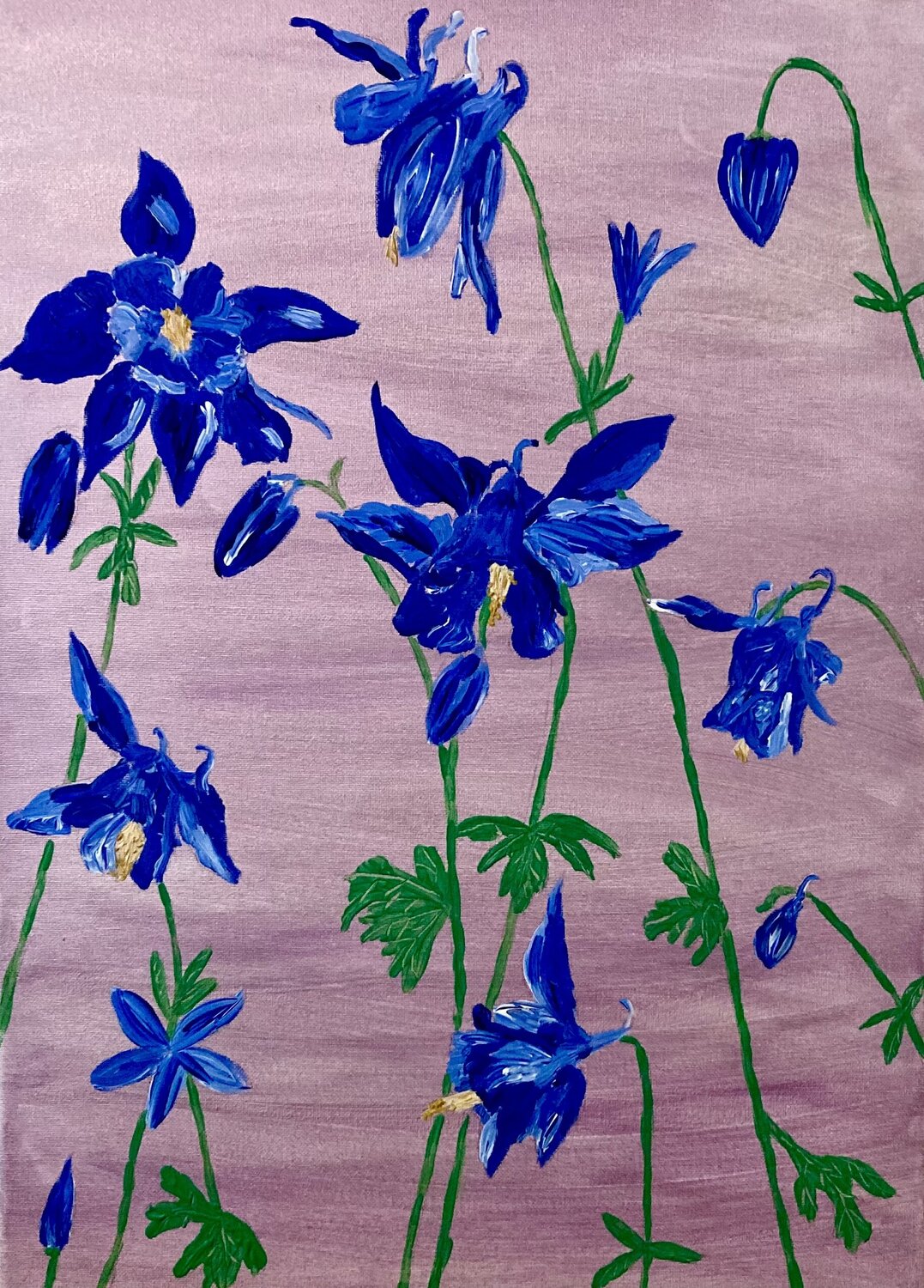 Blue Flowers on pink Ruth Breen