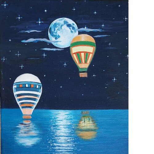 Paesaggio notturno con mongolfiere 2 by Laura Marra, Painting for Sale on Singulart