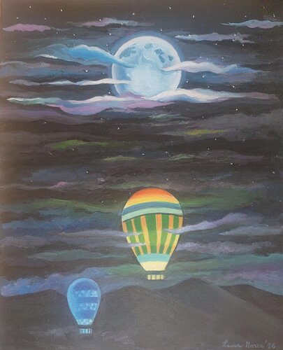 Viaggio in mongolfiera al chiaro di luna von Laura Marra, Malerei kaufen auf Singulart
