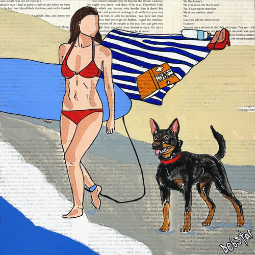 Dog Days - Lets Surf 2 30cm x 30cm by DEBORAH LANG, Painting for Sale on Singulart