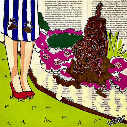 Dog Days - Gardening 30cm x 30cm de DEBORAH LANG, Pintura a la venta en Singulart
