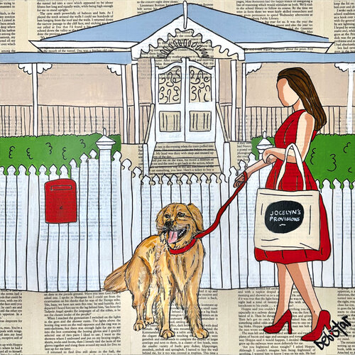 Dog Days - Walkies 40cm x 40cm de DEBORAH LANG, Pintura a la venta en Singulart