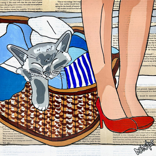 Cat Capers - Laundry 2 30cm x 30cm di DEBORAH LANG, Pittura in vendita su Singulart