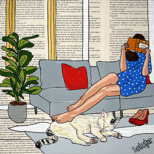 Cat Capers - Light Reading 30cm x 30cm DEBORAH LANG