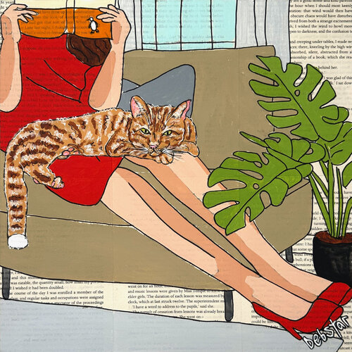 Cat Capers - Lounging 2 30cm x 30cm van DEBORAH LANG, Schilderij te koop op Singulart