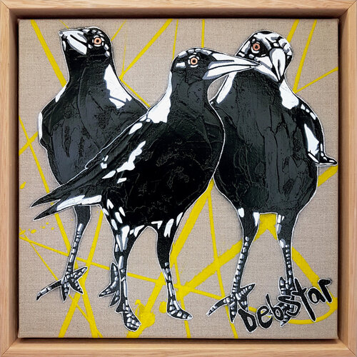 Cheeky Magpie Trouble Framed 33.5cm x 33.5cm de DEBORAH LANG, Pintura a la venta en Singulart